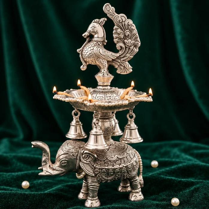 Peacock Diya Stand with Elephant