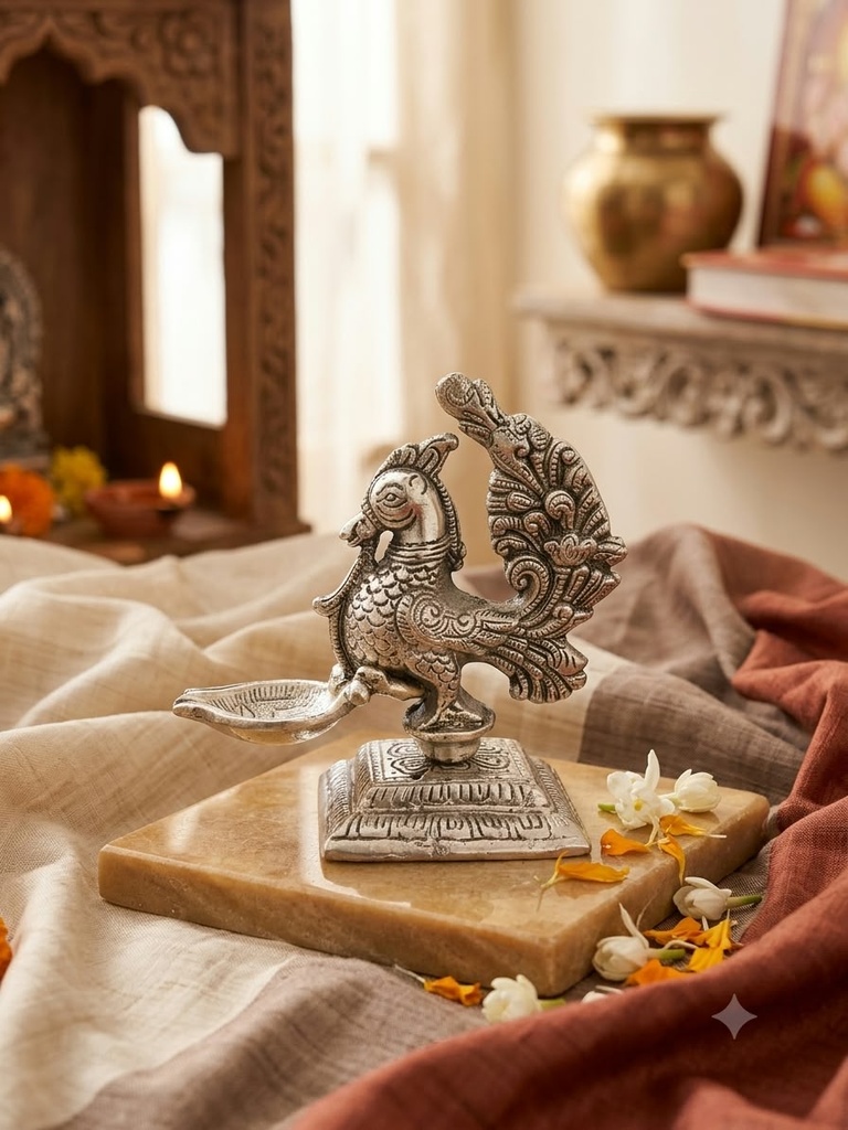 Single Peacock Diya Stand